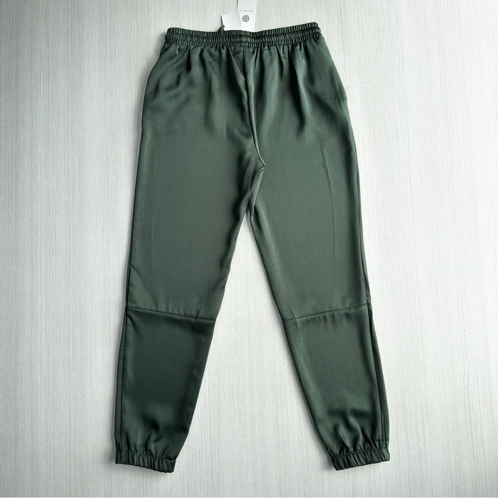 Socialite Satin Joggers Olive Green XS Minimalist Party Elevated Casual‎ Pants